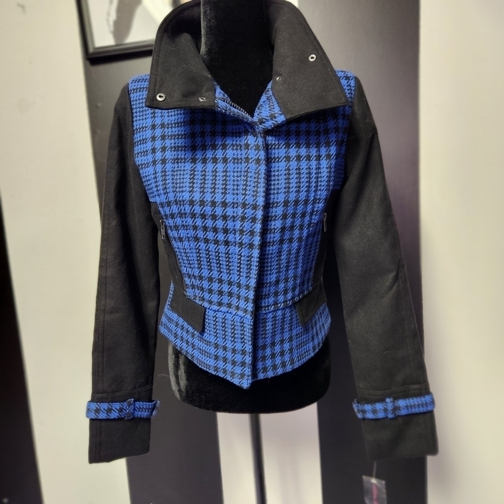 NWT Blue houndstooth moto jacket